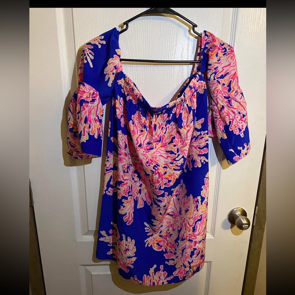 Lilly Pulitzer Blue and Pink Floral Mini Dress sanilla silk